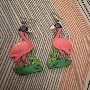 Flamingo Pink and Green Earrings